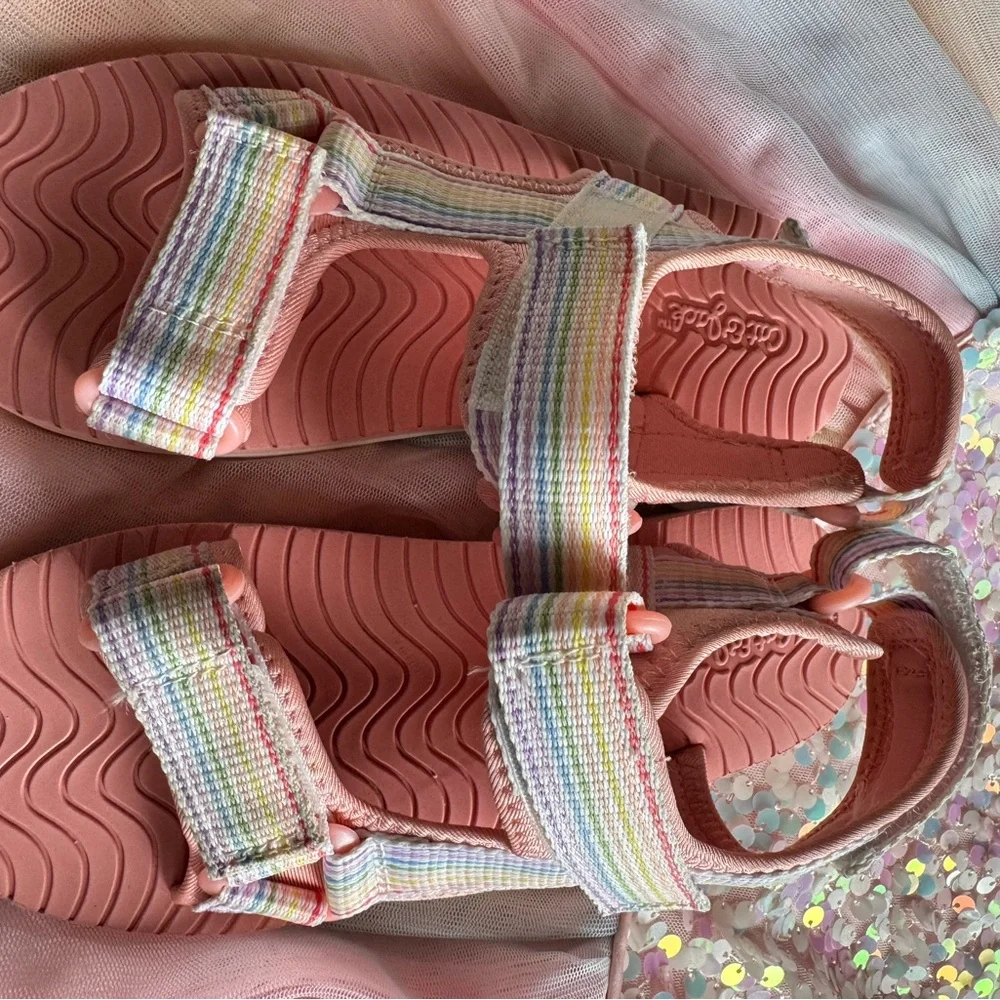 Cat & Jack Pink Strips Velcro Sandals‎